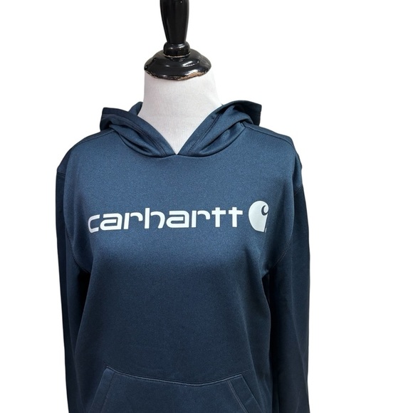 Carhartt Boy's L Large 14-16 Hoodie Sweater Blue Fleece Lined Graphic Logo Print - Picture 2 of 8